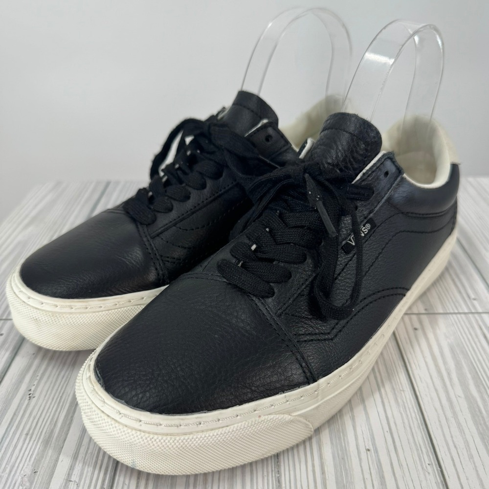 Vans Old Skool Tumbled Black Leather Low Top Sneakers Mens 8.5/Womens 10